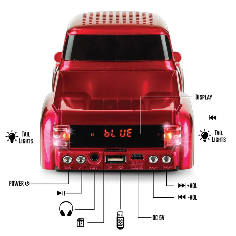 QFX Bluetooth 1956 Pickup Truck Replica Speaker, 3-inch Speakers, Hands Free Link, Built-in Microphone, FM Radio and LED Party Lights, Red - BT-1956 RD - Image 3